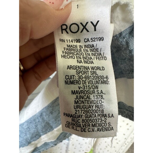 Roxy Women's 100% Cotton Striped Off Shoulder Tie Front Semi Sheer Top L - Picture 8 of 8